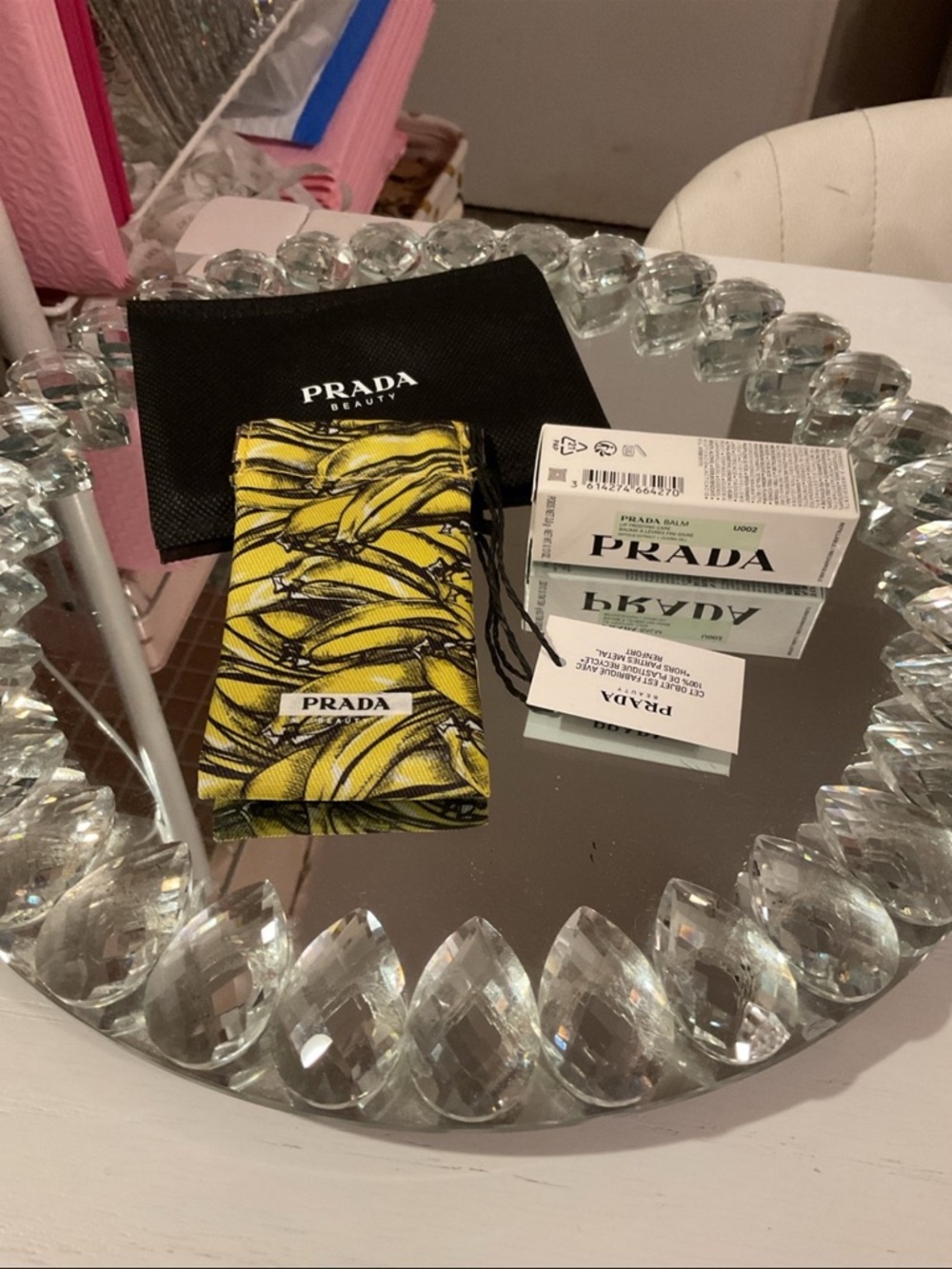 Prada Beauty Yellow Banana Print Pouch and Full Size Lip Balm - Picture 5 of 7